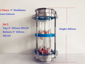 2 Floors 4" Distillation Lens Column With Copper Platte Sets,Tri-Clamp Sight Glass Union Stainless Steel 304